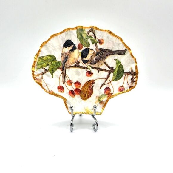 Other - Decoupage Scalloped shell Birds on a branch
